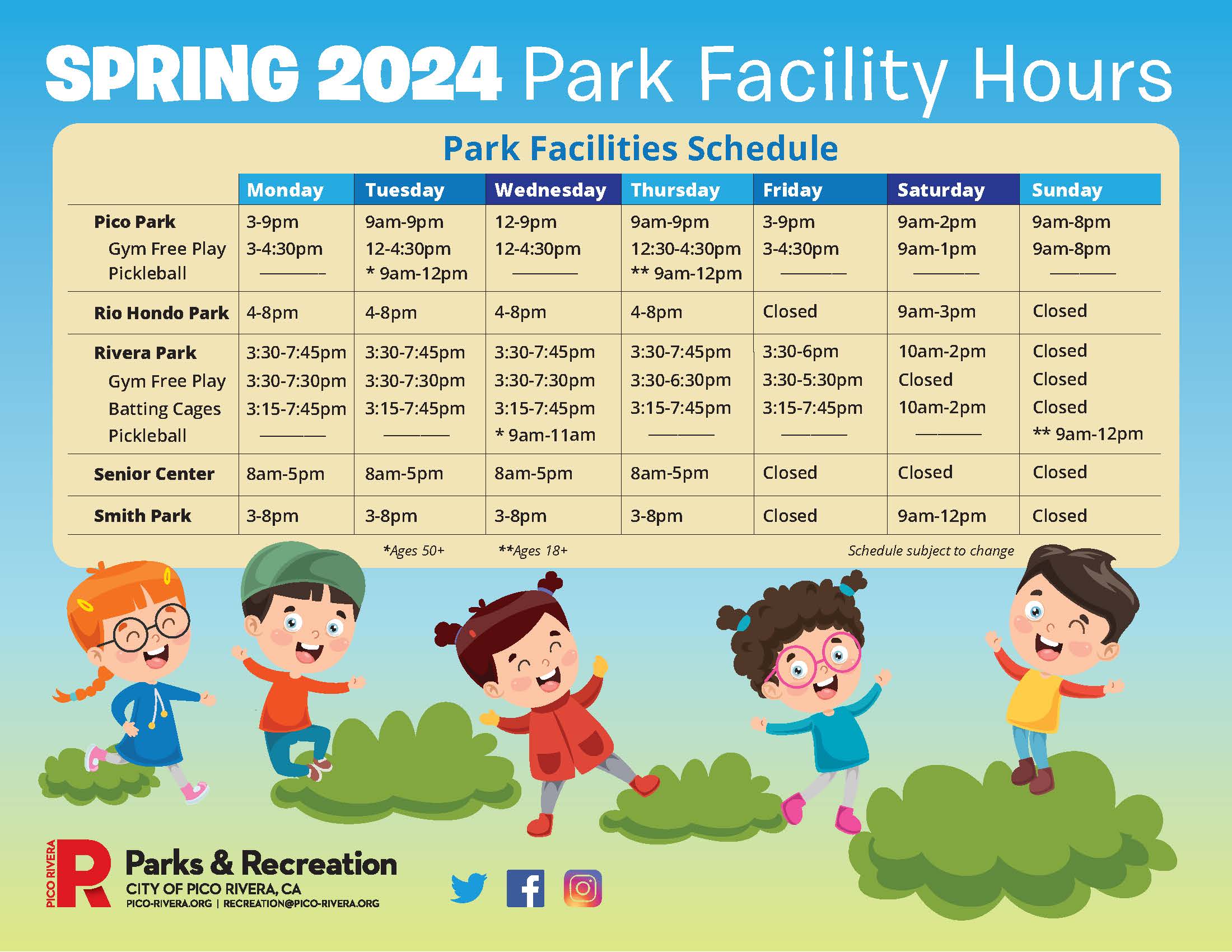 Spring 2024 Facility Hours